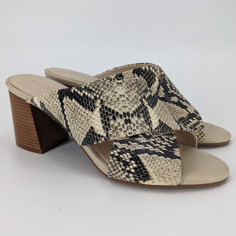 NWOT COLE HAAN Criss Cross Snakeskin Heeled Sandal